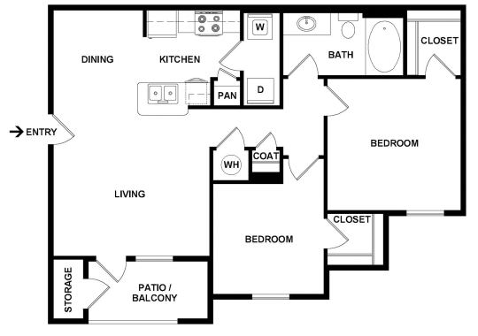 the floor plan for a two bedroom apartment at The Latigo at Eagle Pass