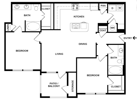 the floor plan for a two bedroom apartment at The Latigo at Eagle Pass