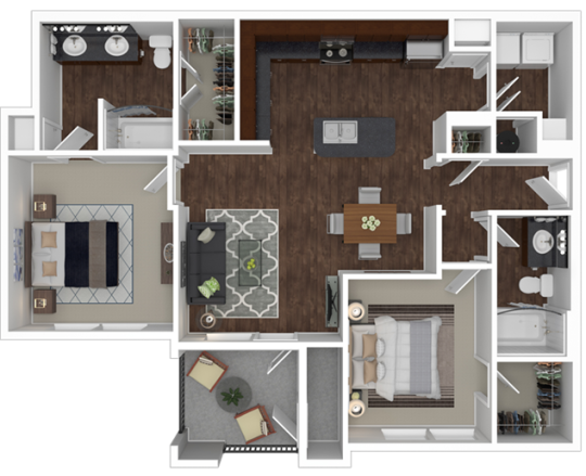 a floor plan of a two bedroom apartment at The Latigo at Eagle Pass