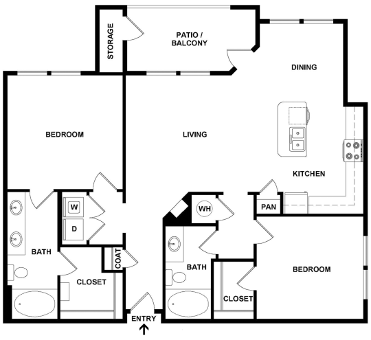 the floor plan for a two bedroom apartment at The Latigo at Eagle Pass