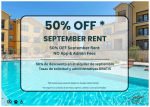 Popup flyer for 50% off September Rent at Latigo Apartments at Eagle Pass